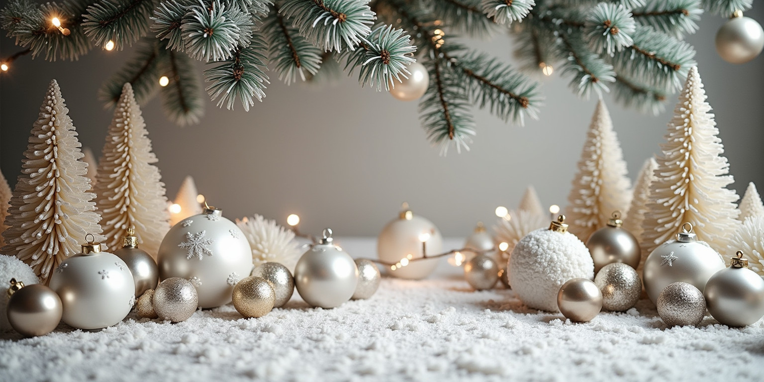 Realistic White and silver Christmas backdrop, clean foreground